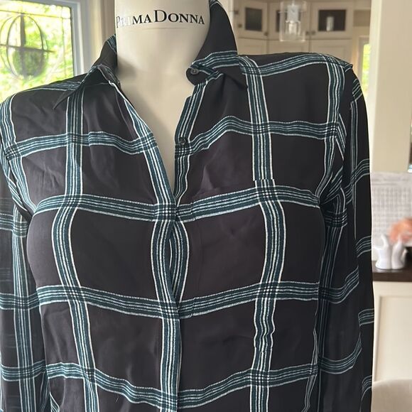 Alc silk plaid long sleeve button up blouse xs - Picture 3 of 12